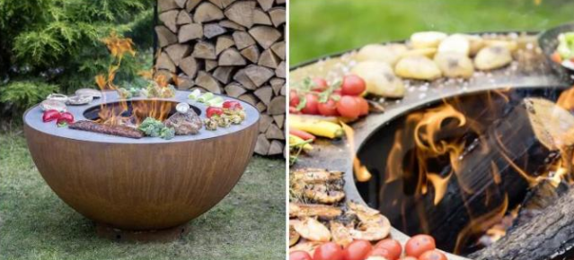 グリル リングが付いている屋外の調理BBQ自然な錆つかせたCortenの鋼鉄火ボール
