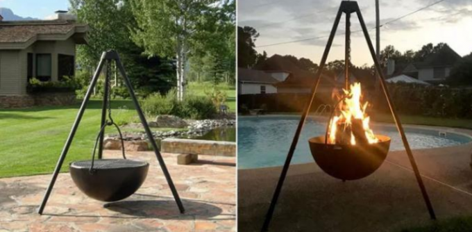OEM ODMのCortenのBBQのグリルが付いている鋼鉄火ボールを掛ける屋外のヒーターの三脚