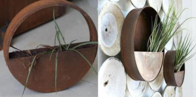 家の金属の壁の装飾のCortenの鋼鉄半分の円形の壁掛けの植木鉢