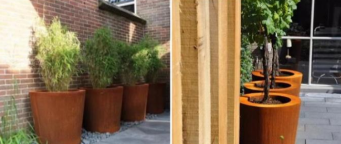 庭の金属の植木鉢先を細くされたシリンダーCorten屋外の鋼鉄円錐プランター