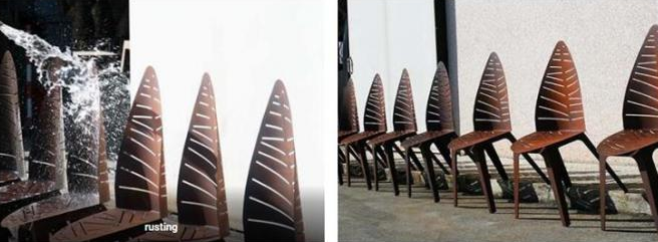 Mordenの設計錆ついた葉は金属の家具のCortenの鋼鉄ガーデン・チェアを形づけた
