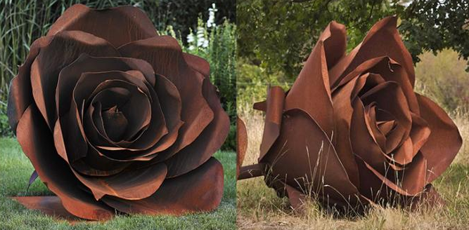 金属のヤードの芸術のローズの屋外の錆ついた花はCortenの鋼鉄庭の彫刻を形づける