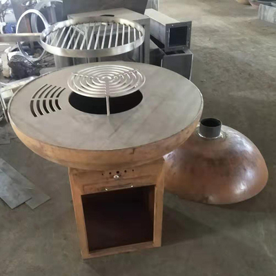 現代木炭屋外の台所BBQの調理のための錆ついた終わりのCortenの鋼鉄火ピット