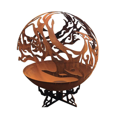 フェニックス パターン鋼鉄火ピットの庭の暖まることのための屋外のテラスのCorten球Firepit