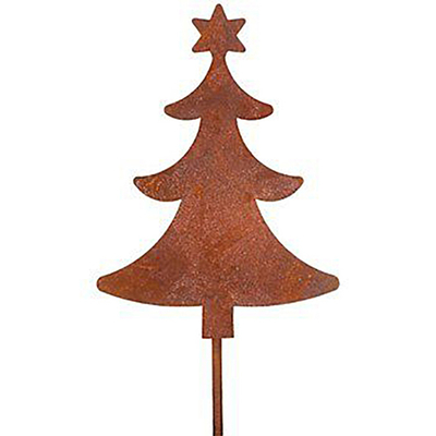 Cortenの鋼鉄錆つかせた金属の庭はクリスマス ツリーの定形装飾を飾る