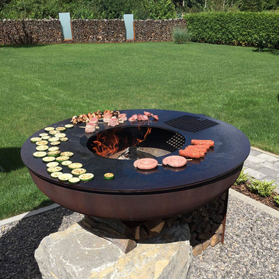 Corten Steel KD アウトドア BBQ ファイヤー ピット ラウンド プレ ラスト