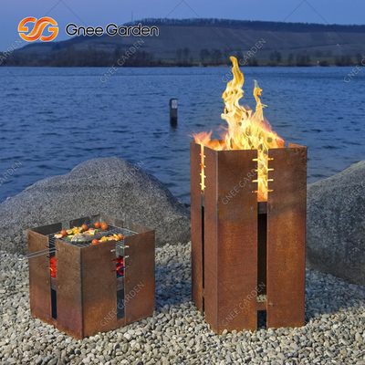 1200mm燃える装飾的な正方形のCortenの鋼鉄BBQのグリルの木炭