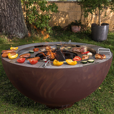 1000mmカスタマイズされたグリル リングが付いている屋外のCortenの鋼鉄火ピットBBQ