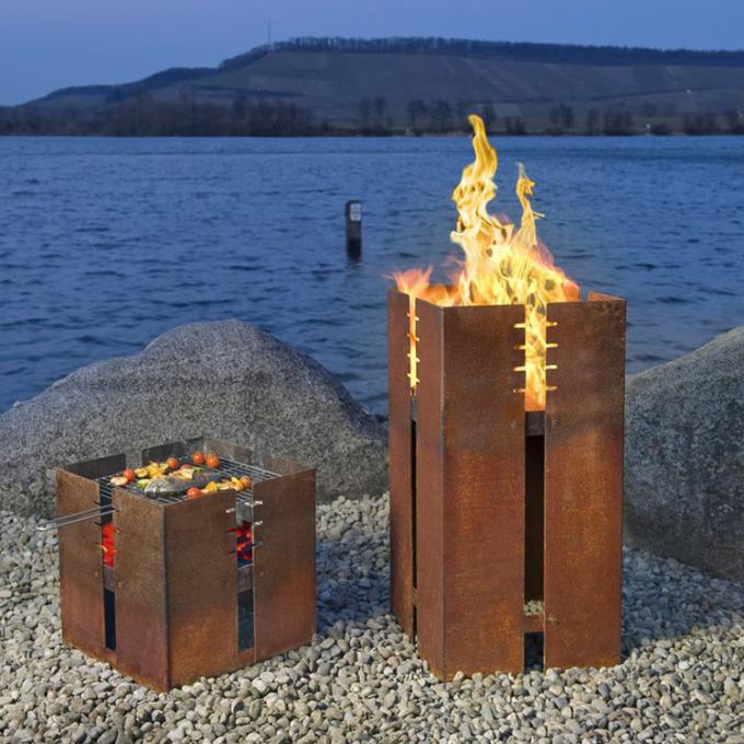 屋外の錆のCortenの鋼鉄Bbqのグリルの正方形のCortenの鋼鉄Bbqのグリル