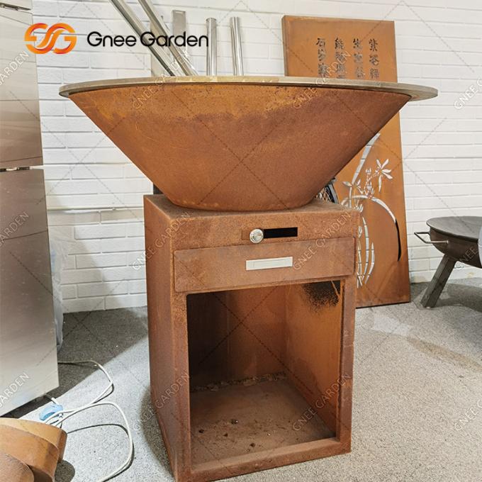 木製の非常に熱いCorten鋼鉄屋外BBQのテーブル・ファイア ピットのバーベキューのグリルの木炭Bbqの働きスタッフ